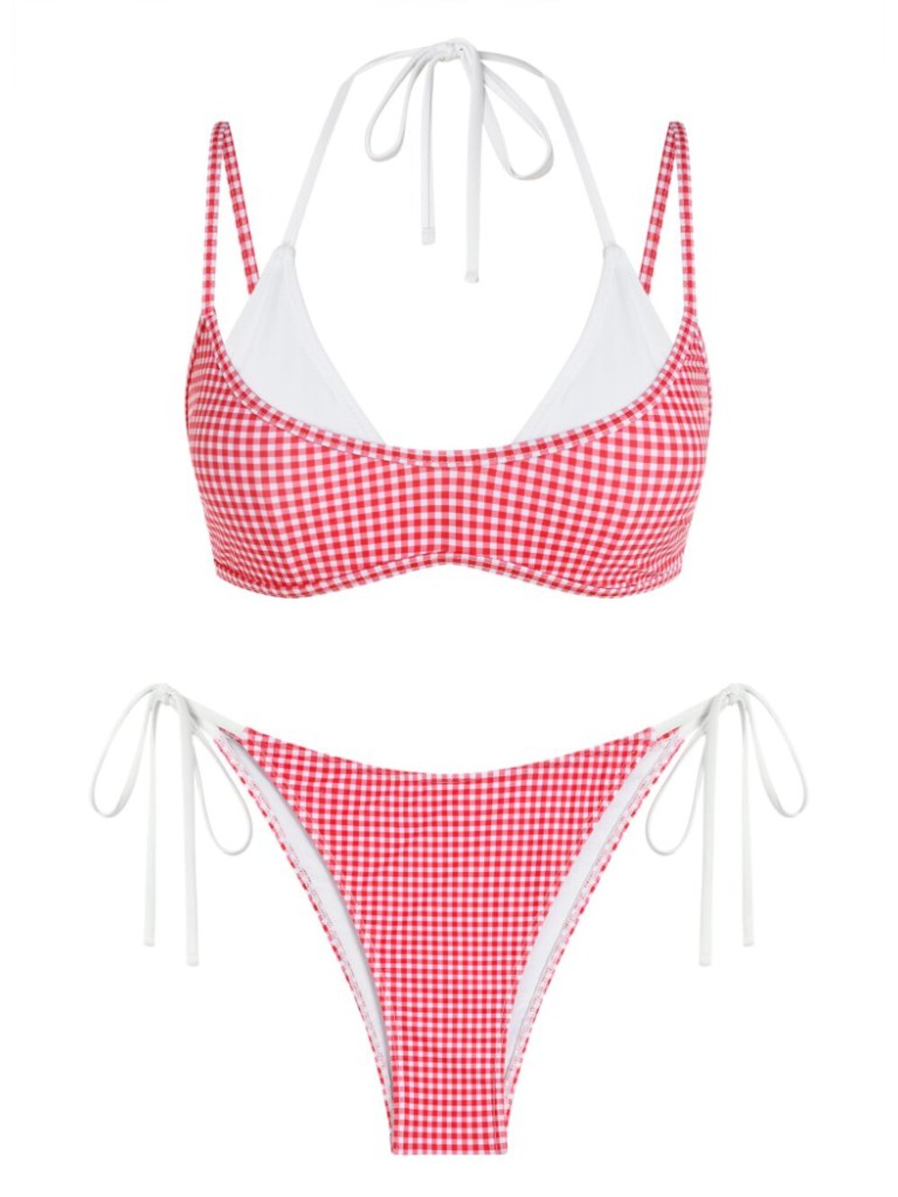 ZAFUL Gingham Bikini Set Red Plaid Halter Cheeky Two Piece Swimsuit
